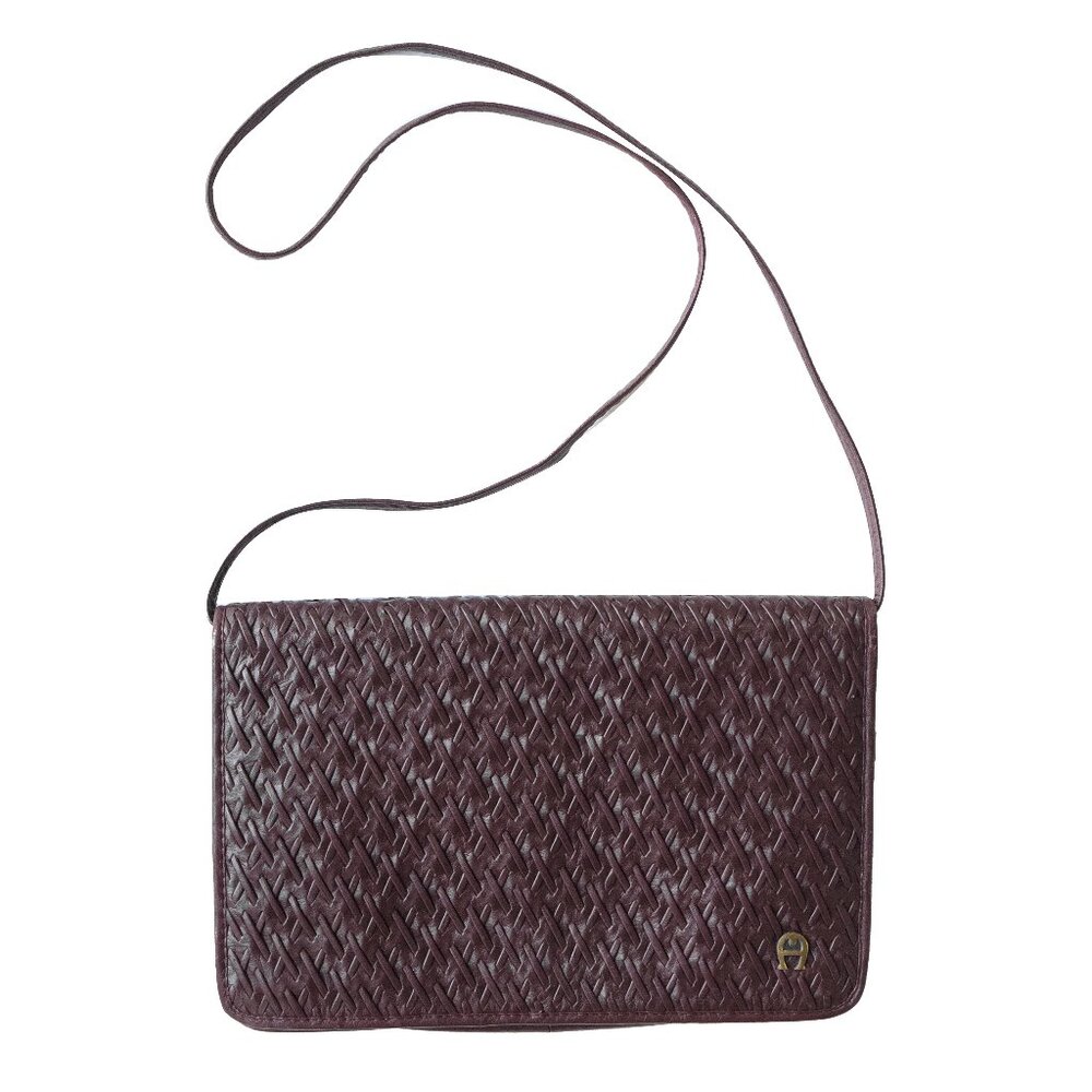 Etienne Aigner Leather Purse Burgundy Wine maroon Oxblood Shoulder Bag Fold Over